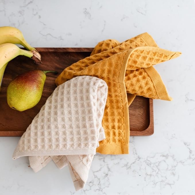 sea me at home Waffle Washcloths Set, 100% Turkish Cotton (Mustard)