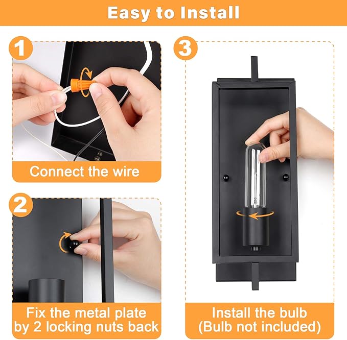 Industrial Wall Sconces Set of 2, Vintage Light Fixture, E26 Base, Matte Black Metal Wall Mount Lamp, Modern Indoor Lighting Hardwired