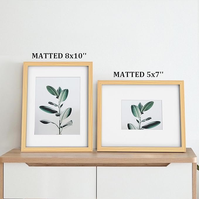 Egofine 11x14 Picture Frames Natural Wood Frames with Plexiglass, Display Pictures 5x7/8x10 with Mat or 11x14 Without Mat Set of 4 for Tabletop and Wall Mounting