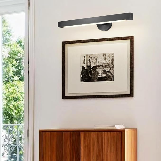 Black Picture Light, 24inch Hardwired Picture Lights for Wall,270°Rotatable LED Linear Picture Art Lights,Dimmable Picture Frame Light Bathroom Lighting Sconces for Living Room, Hallway,Kitchen