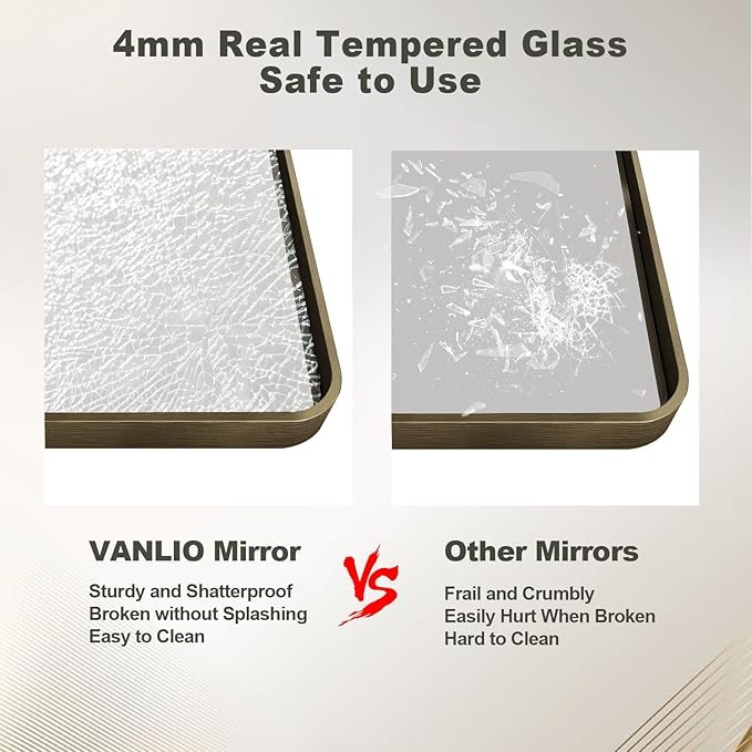 24x32 Inch Bronze Framed Bathroom Mirror, Brushed Bronze Metal Vanity Mirror, Bronze Rectangle Wall Mirror, Rounded Corner, Tempered Glass, Anti-Rust, Shatterproof (Horizontal/Vertical)