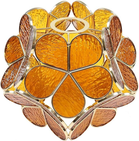 Bieye S10751 Tiffany Style Stained Glass Flower Petal Lampshade (Textured Amber, 8" Cherry Blossom)
