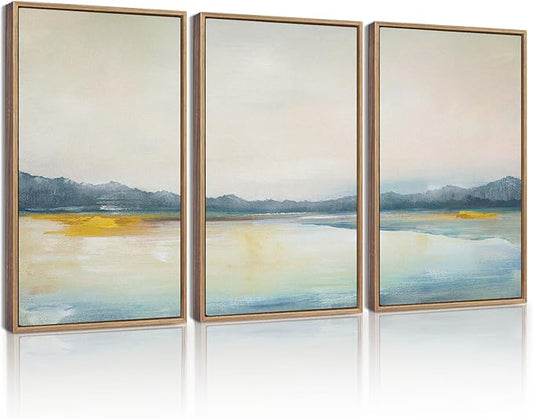 KUVIOKE Abstract Landscape Framed Wall Art Minimalist Neutral Illustrations Modern Art Decorative Nordic Home Decor 12x16in (Natural Framed)