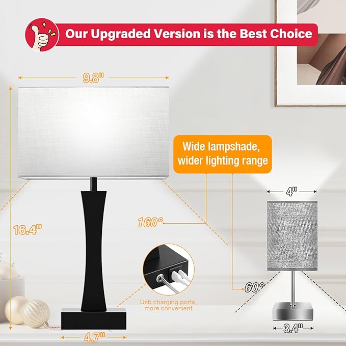 Bedside Lamps for Night Stands - 3 Way Dimmable Table Lamp for Bedroom with USB C+A Ports,Modern Bedside Lamps Set of 2, Touch Lamps for Nightstand Living Room Side Table End Tables(Bulbs Included)