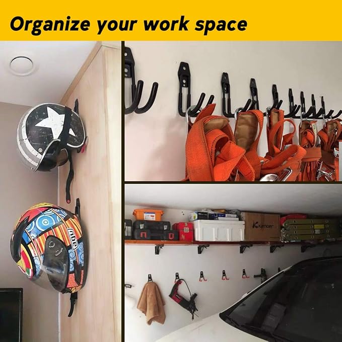 10-Pack Steel Garage Storage Utility Double Hooks, Heavy Duty for Organizing Power Tools, Ladders, Bulk Items, Bikes, Ropes Helmet Skateboard Basketball (Orange)
