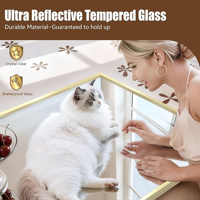 Bathroom Mirror 24"x36", Gold Vanity Mirror with Brushed Metal Frame & Tempered Glass, Rectangle Wall Mirror Mounted, Rust-Resistant for Bedroom, Entryway and Living Room Decor