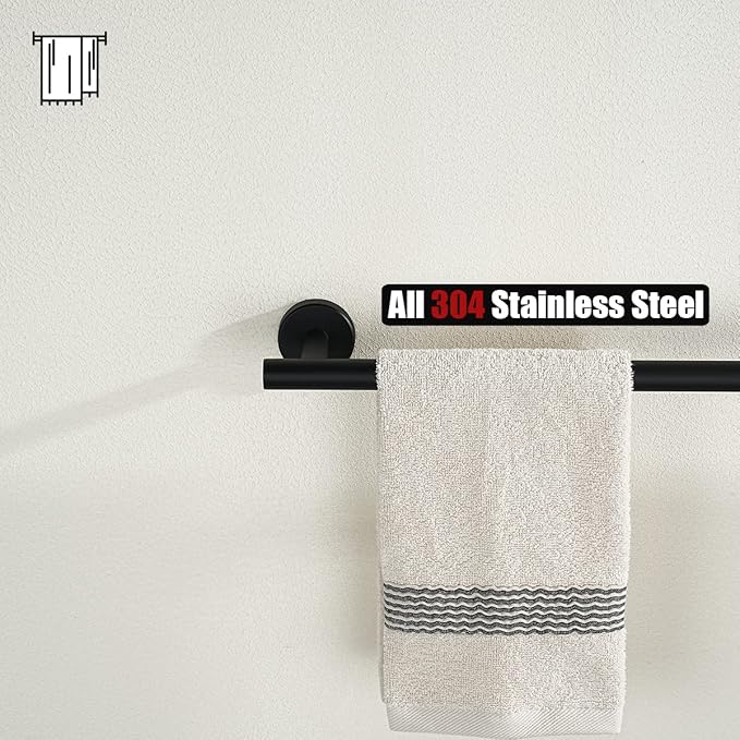 JQK Black Towel Bar, 12 Inch 304 Stainless Steel Thicken 0.8mm Hand Towel Rack, Bathroom Towel Holder Matte Black Wall Mount, Useable Length 9 Inch TB110L9-PB