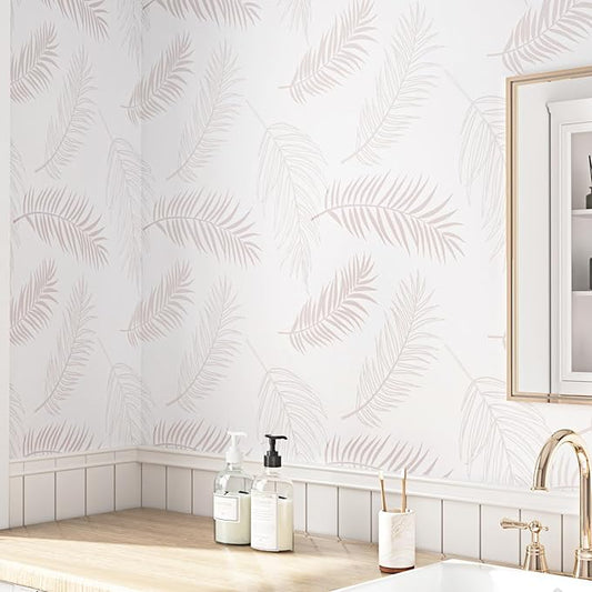 WESTICK Cream Wallpaper Vintage Willow Leaf Wallpaper 17.5" x 100" Neutral Peel and Stick Wall Paper Floral Elegant Leaf Contact Paper for Walls Bedroom Bathroom TV Background Accent Cabinets Drawers