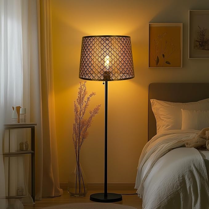 ALUCSET Metal Etching Large Lamp Shade, Drum Big Lampshades for Table Lamp and Floor Lamps, Unique Arrow Design, Bronze 12" Top X 14" Bottom X 10" High, Spider