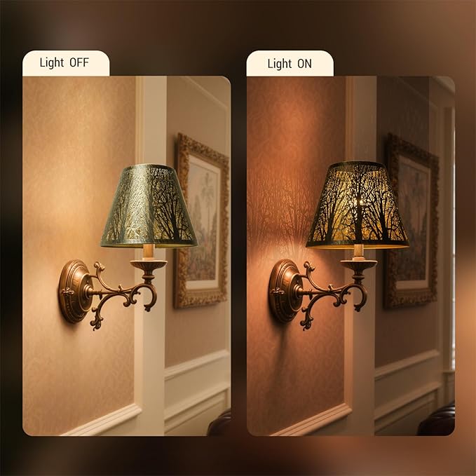 Small modern Bronze Gold lamp shades,metal boho scalloped lamp shade,Lamp shade replacement 5" top, 9" bottom, 7" high (Spider Fitter) lamp shades for table lamps and floor lamp,Unique Forest Etched