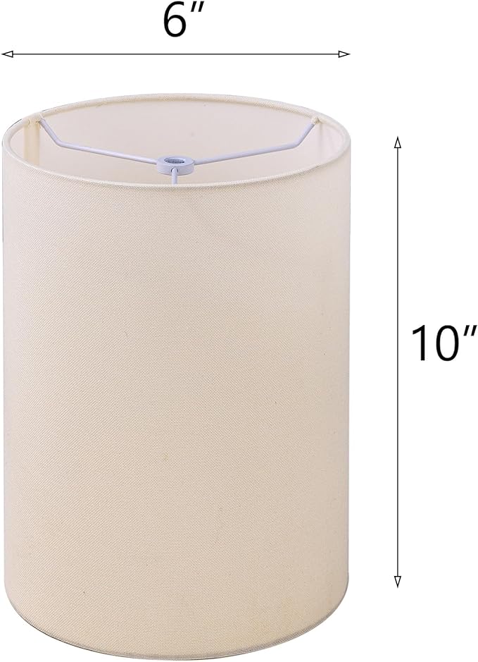 Wellmet CreamWhite 6"x 6"x10" Lampshade, No Assembly Required, Classic Modern Lamp Shade for Table Lamp, Bedside Lamp, Floor Lamp, Fabric Drum Lampshade, Spider Fitter