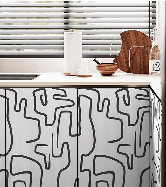 Ismoon 17.3"X393" Unique Black and White Peel and Stick Wallpaper Scribbles Wallpaper Modern Abstract Contact Paper Removable Self-Adhesive Wall Paper for Home Decoration Vinyl Film Roll