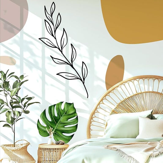 Boho Mid-Century Modern Wall Decals Peel and Stick, Large Leaves Abstract Vinyl Wall Stickers, Removable Leaves Plants Home Decor Art for Bedroom Living Room Classroom Office