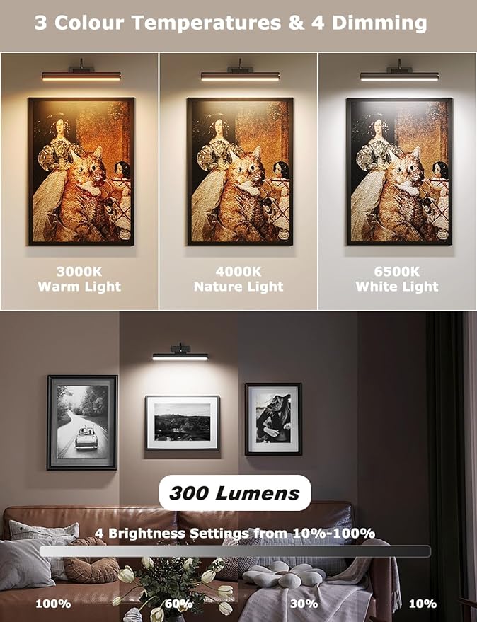 Wireless Picture Light with Remote, Battery Operated Wall Sconce 5000mAh, 3 Color Modes and Dimmable LED Wall Lights with Timer for Painting, Frame, Gallery, Dartboard, Bedroom (Black-2Pack)
