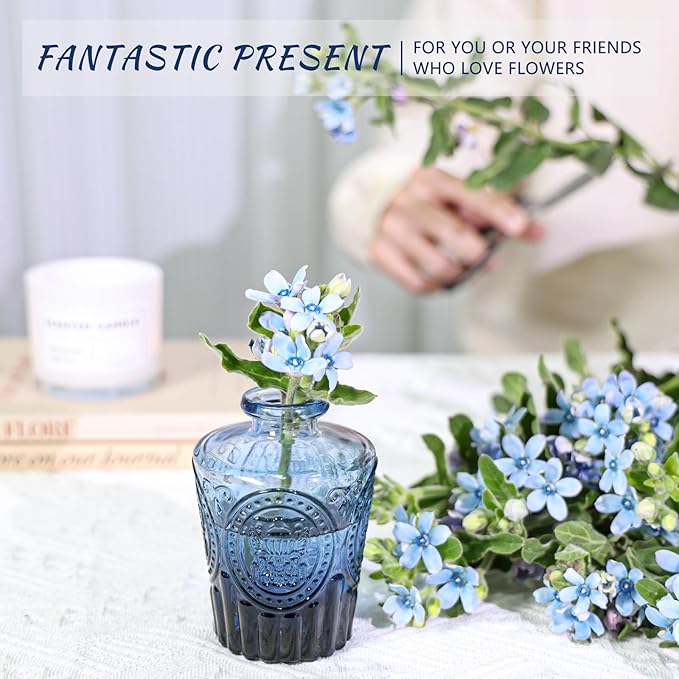 Glass Bud Vase Set of 12, Small Blue Flower Vases for Centerpieces in Bulk, Mini Vintage Vase for Wedding, Home,Table Decoration