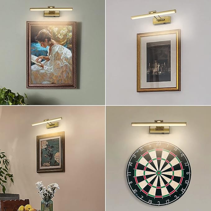 JUSHENG Wireless Picture Light with Remote and Timer, Battery Operated Art Light with Swing Arm, Rechargeable Gallery Lighting Display Light for Frame Artwork-Golden Like Brass 16'' Inch