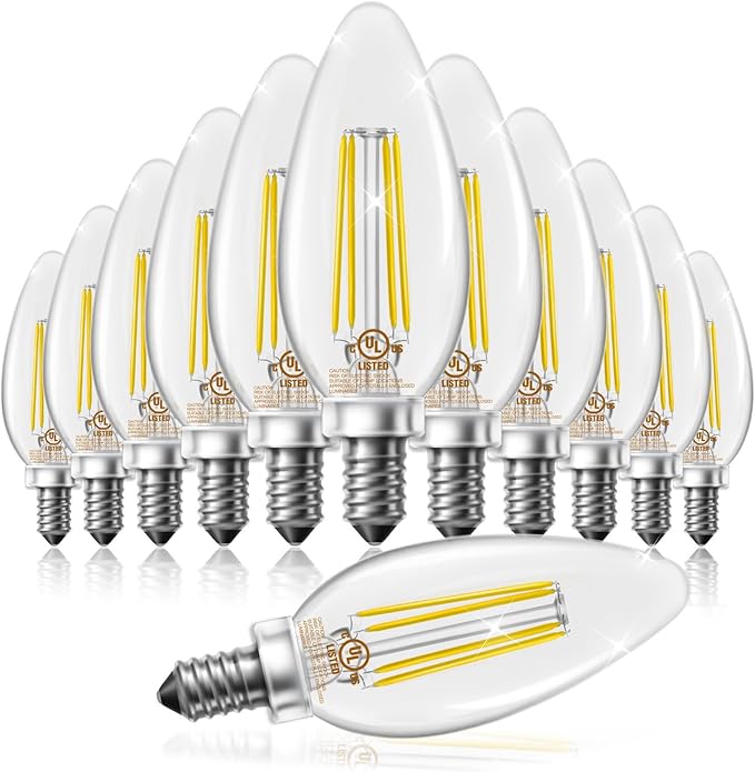 DAYBETTER Dimmable E12 Candelabra LED Light Bulbs, Chandelier Light Bulb 60 Watt Equivalent, 5.5W 600 LM 5000K Daylight White, B11 Vintage LED Filament Candle Light Bulbs, UL Listed, 12 Pack