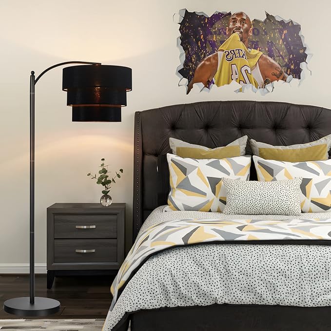 EDISLIVE 3-tier Drum Linen Lamp Shade for Pendant Lamp Floor Lamp Chandelier Replacement Shade Clip on Bulb Classic Round Lampshade Cover Only (Black)