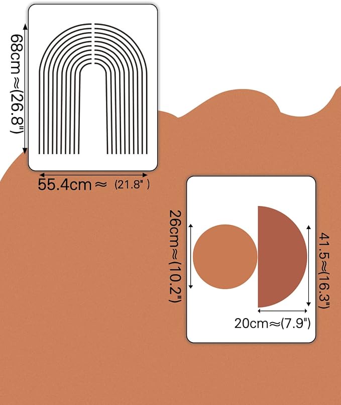 Large Boho Arch Wall Art Murals - Modern Peel and Stick Terracotta Decals for Bedroom, Living Room, Office