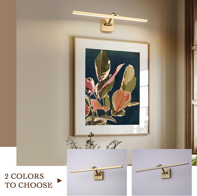 Hard-Wired Picture Lights 23.62 Inch Dimmable LED Wall Art Lighting 14W,2700K, Warm WhiteModern Brass Gallery Light Poster Lights Adjustable Swing Arm Picture Frame Light for Display Art Work