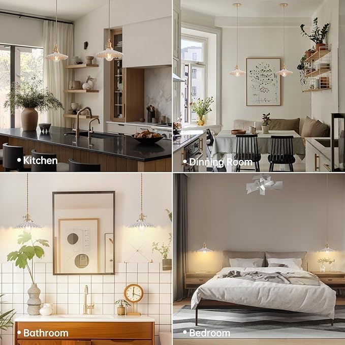 Pendant Light 2 Pack with White Pleated Ceramic Lmapshade, Brass Vintage Pendant Light Adjustable Hanging Light for Kitchen Island Dining Room Hallway