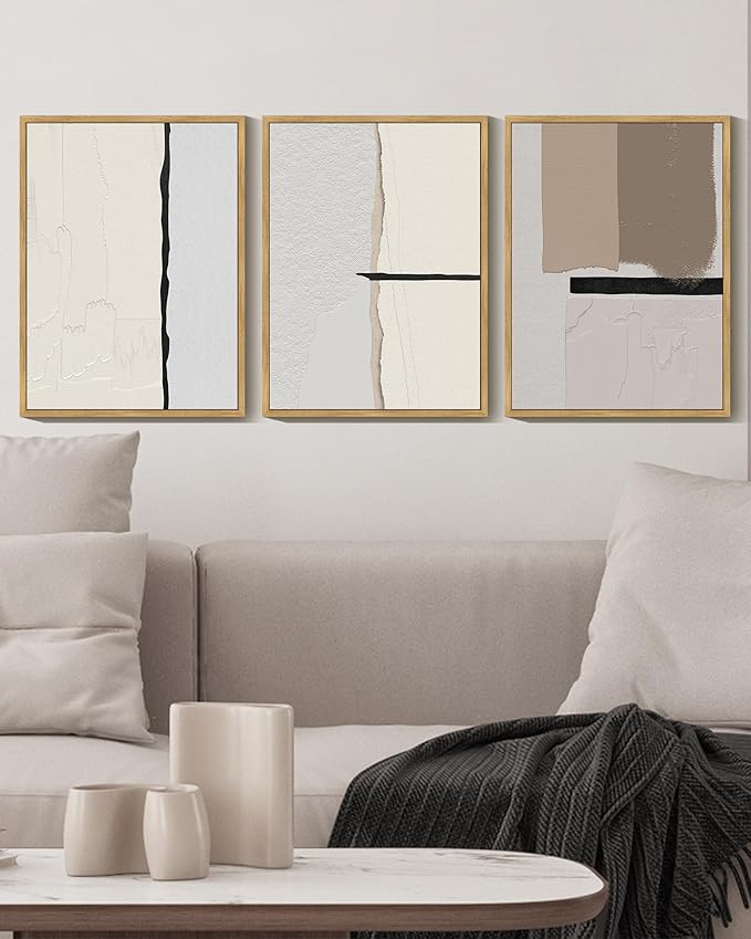 KUVIOKE Neutral Abstract Framed Wall Art Beige Mid Century Textured Wall Decor Minimalist Modern Illustrations Art Print Home Decor 11x14in (Natural Framed)