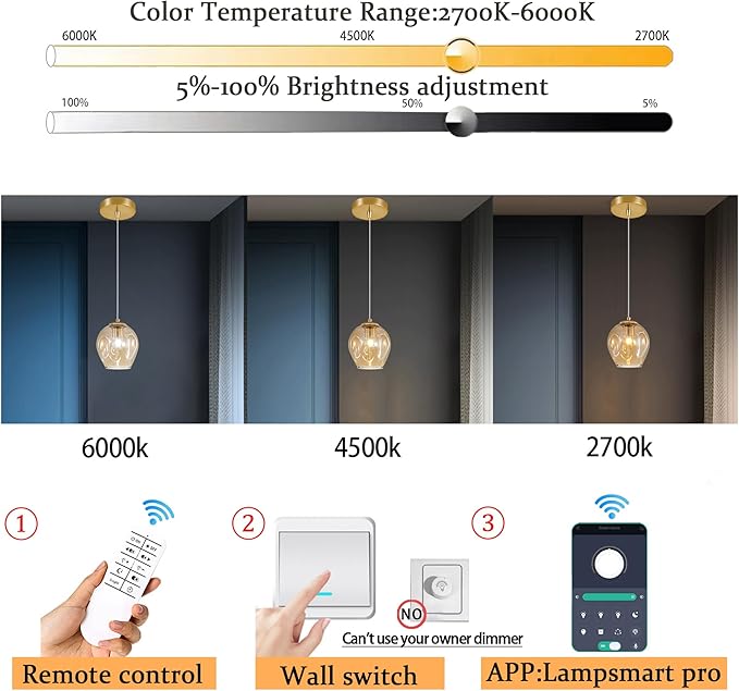 1-Light Hanging Light Fixtures Pendant Lights Kitchen Island Hand Blown Modern Glass Chandelier for Living Room Coffee Bar (Gold+Amber)