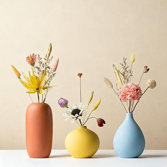 Small Multi Color Ceramic vase Set 3 Modern and Minimalist Decorative for Home Decor, Office, Modern, Classical, Creative Shelf, Table, Bookshelf, Entryway, Coffee Table Decor