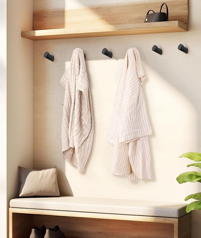 Wood Wall Hooks for Hanging, 8 Pack Hat Hook for Walls, Coat Hook Wall Mount, Backpack Hooks for Walls, Bathroom Towel Hanger (Black)