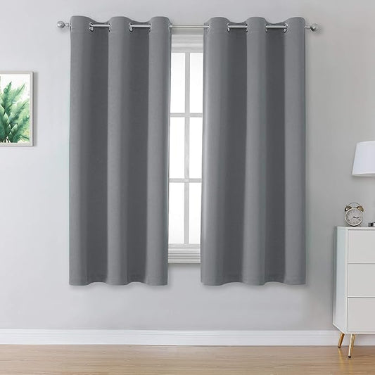 DUALIFE Medium Grey Blackout Curtains Thermal Insulated Room Darkening Blackout Curtains for Bedroom/Living Room 38 by 45 Inch Long,2 Panels,Dove Grey, Grommet Top