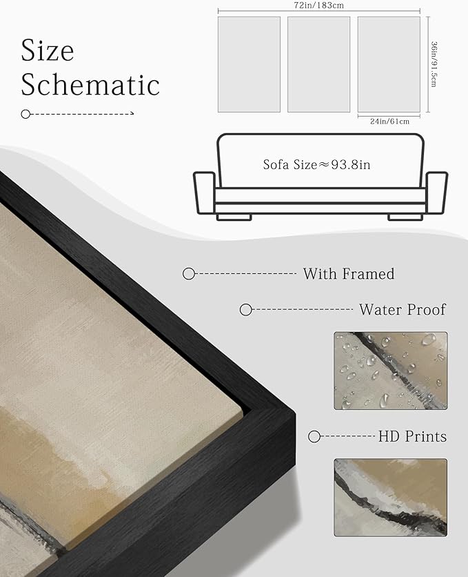 KUVIOKE Black Abstract Framed Wall Art Neutral Graffiti Pastel Minimalist Wall Decor Modern Art Painting for Bedroom Living Room 24x36in (Black Framed)