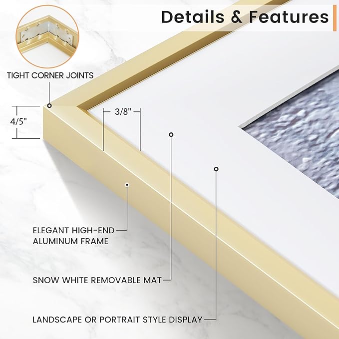 22x28 inch Metal Poster Frame - 22 x 28 Thin Aluminum Picture Frames Matted for 18x24 Photos, Artworks, Prints, Puzzle - High Definition Plexiglass - Vertical and Horizontal Display - Wall Hook Hanging Hardware Included - Gold, Set of 4