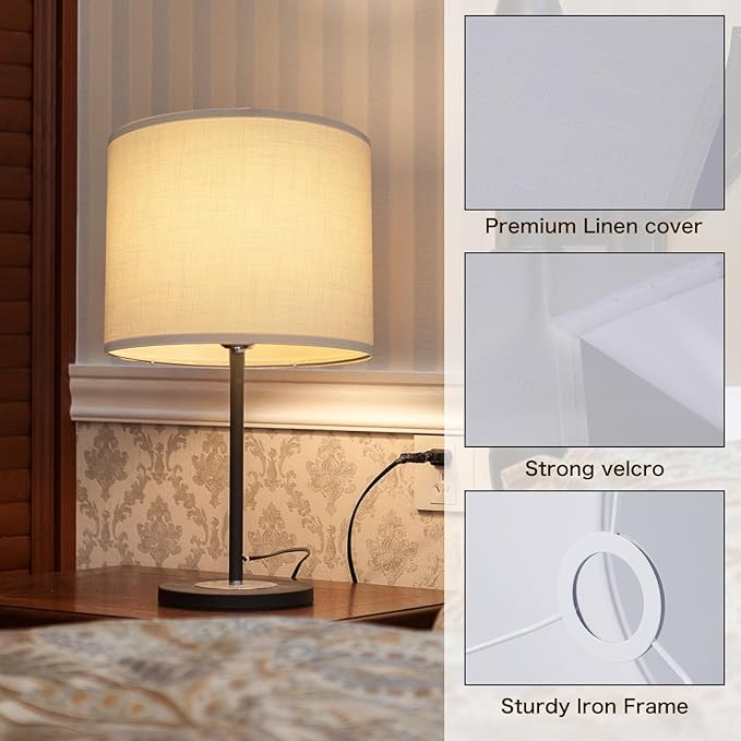 White Lamp Shade, Large Drum Lampshade 13" Top x 13" Bottom x 11" High (Spider), Replacement Lamp Shade Natural Linen Hand Crafted for Table Lamps Floor Lamps Chandelier Lamp, Easy Assembly Required