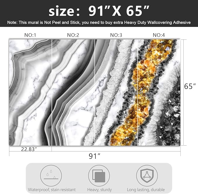 -Black and Gold Marbled Fabric Wallpaper Living Room Abstract Art Bedroom Bathroom Wall Mural- 91"x65"（ not Peel and Stick）