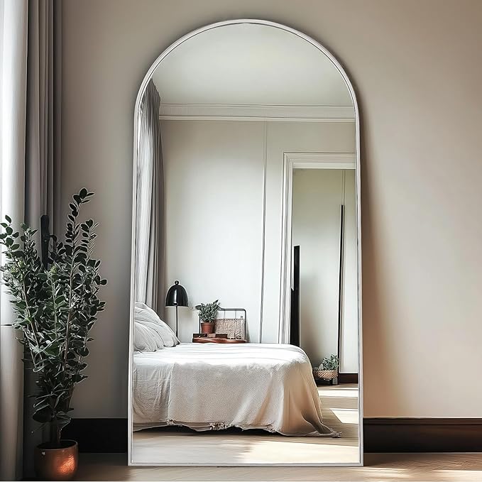 TinyTimes Full Length Mirror, 76''x34'' Full Floor Mirror with Stand, White Arched Wall Mirror with Aluminum Frame, Large Body Mirrors for Bedroom Living Room