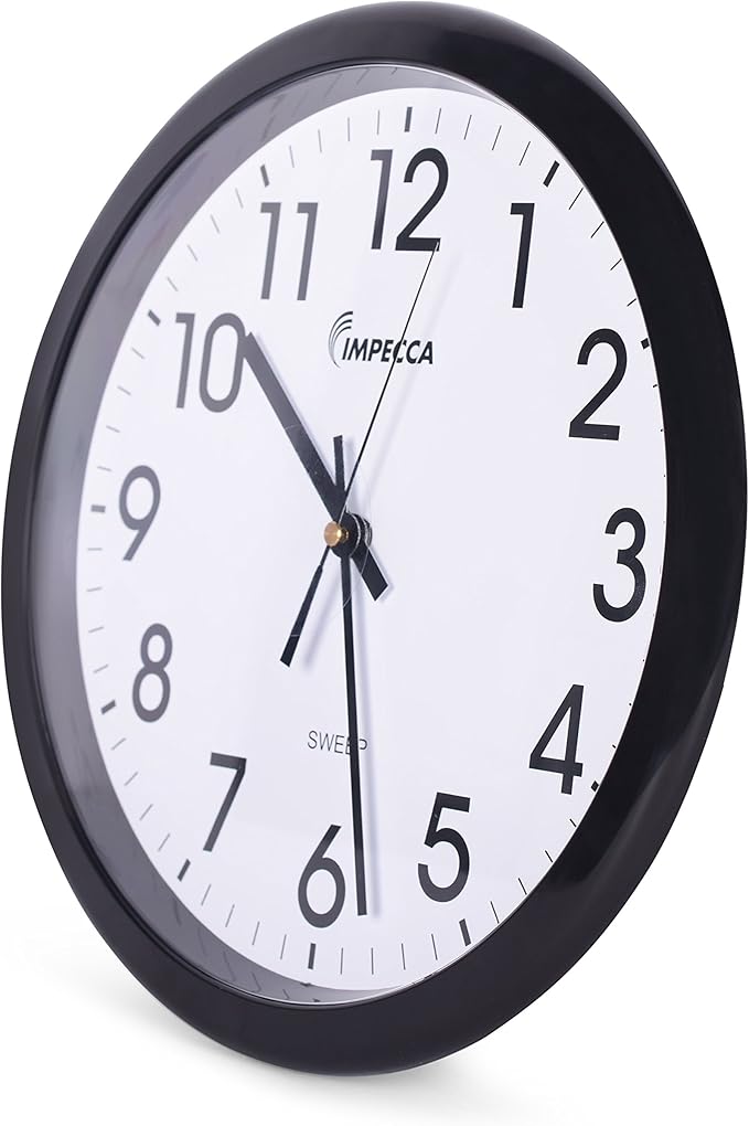 Impecca WCW12M1 12'' Non Ticking Sweep Movement Wall Clock, Black