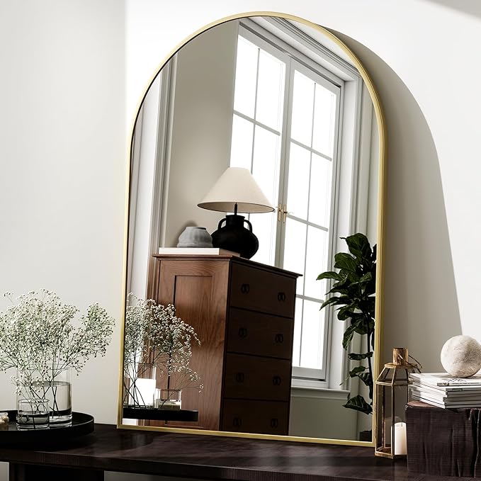 HARRITPURE Arched Wall Mirror 24"x36" – Gold Metal Frame Vanity Mirrors for Bedroom, Entryway, Living Room Decor