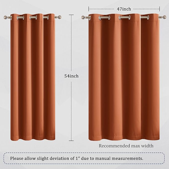 DUALIFE Terracotta Curtains-Rust Blackout Curtains for Small Windows 54 Inch Length Burnt Orange Solid Curtain Panels Thermal Insulated Grommet Short Room Darkening Curtains for Bedroom