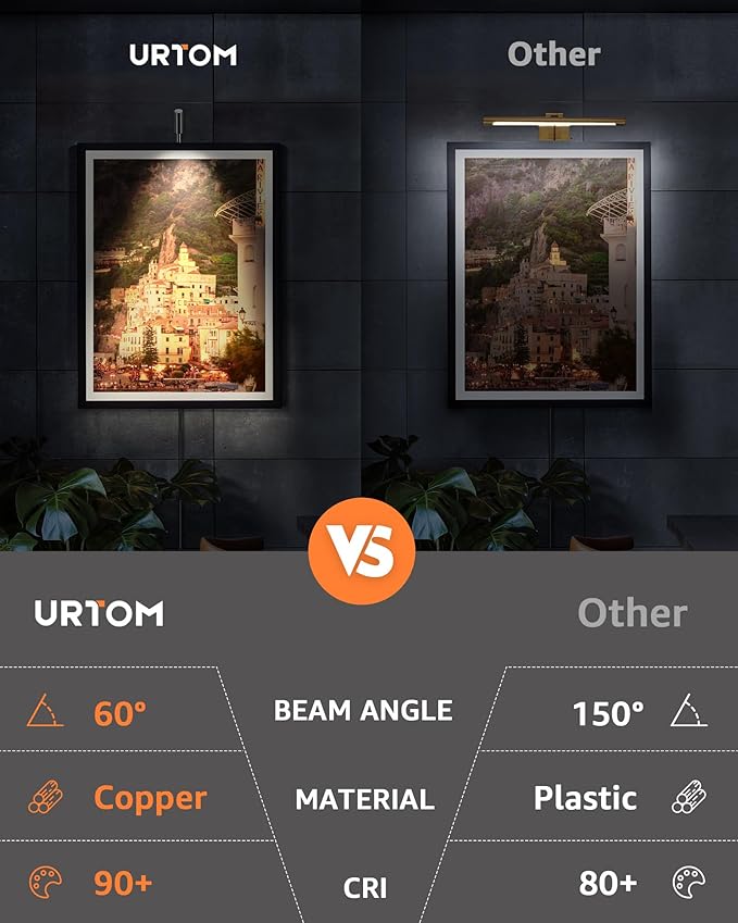 LED Picture Light Plug in 120V Art Light with Remote & Timer, Dimmable Picture Frame Light for Paintings, 3000K CRI 90 Picture Lights for Wall Display Portrait Gallery, Brass Body Painted Black