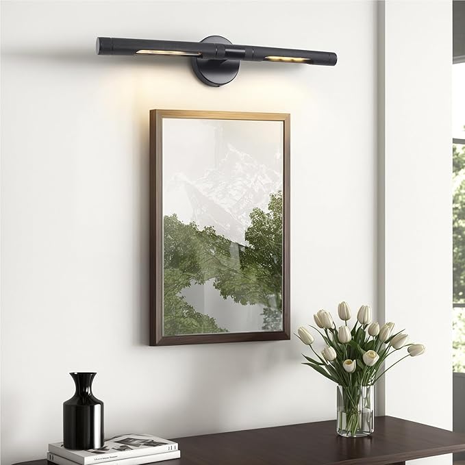 Hardwired Black Picture Light,23.6in Knurled Wall Lights for Pictures,Rotatable 360° Picture Frame Light Modern Gallery Light for Living Room Bathroom Study Room Hallway E12 Bulbs Included