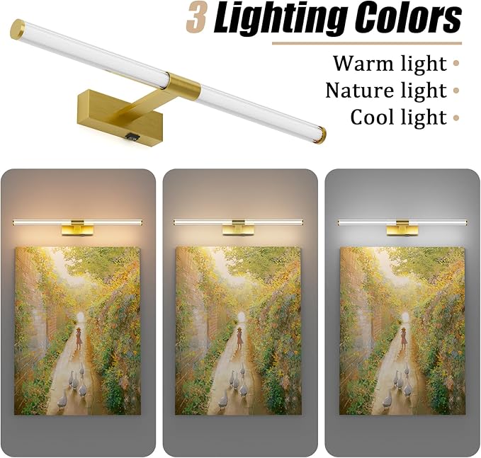 Gold Wireless Picture Light, Battery Operated 23.6 Inches for Wall, Rechargeable With Remote for Display Art Work