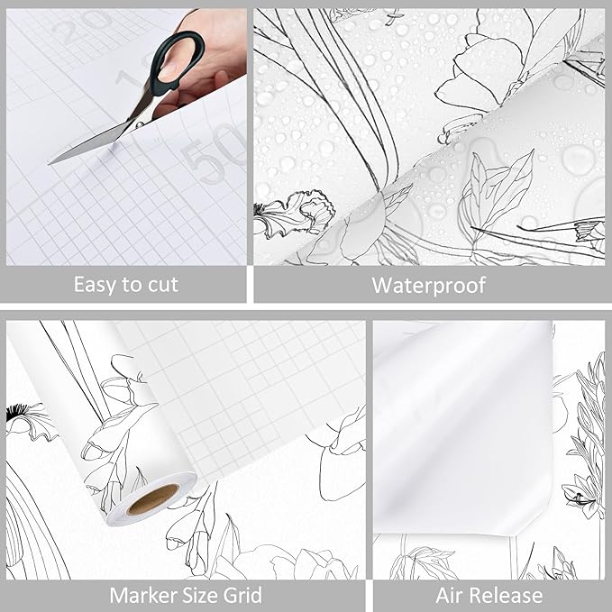 WESTICK Black White Floral Wallpaper Chinoiserie Sketch Floral Contact Paper Modern Iris Flower Peel and Stick Wallpaper for Bedroom Accent Walls Living Room Bathroom Laundry Room Cabinets 17.5"x100"