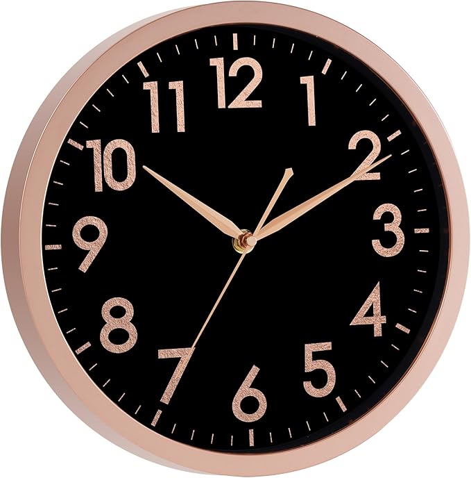 AKCISOT Wall Clock 10 Inch Rose Gold Modern Wall Clocks Battery Operated - Analog Small Silent Non Ticking Clock Decorative for Living Room, Office, Bedroom, Bathroom, Kitchen