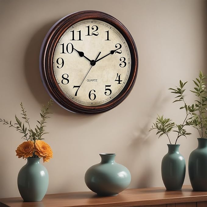 HYLANDA Wall Clock, 9 Inch Silent Non Ticking Classic Battery Operated Clocks, Decorative for Living Room, Bedrooms, Bathroom, Kitchen Office (Bronze)