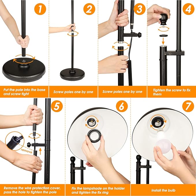 Industrial Floor Lamp, 3 Color Temperature Rustic Floor Lamps in Aged Bronze, Adjustable Height&Head Standing Reading Lamp Farmhouse Lamp