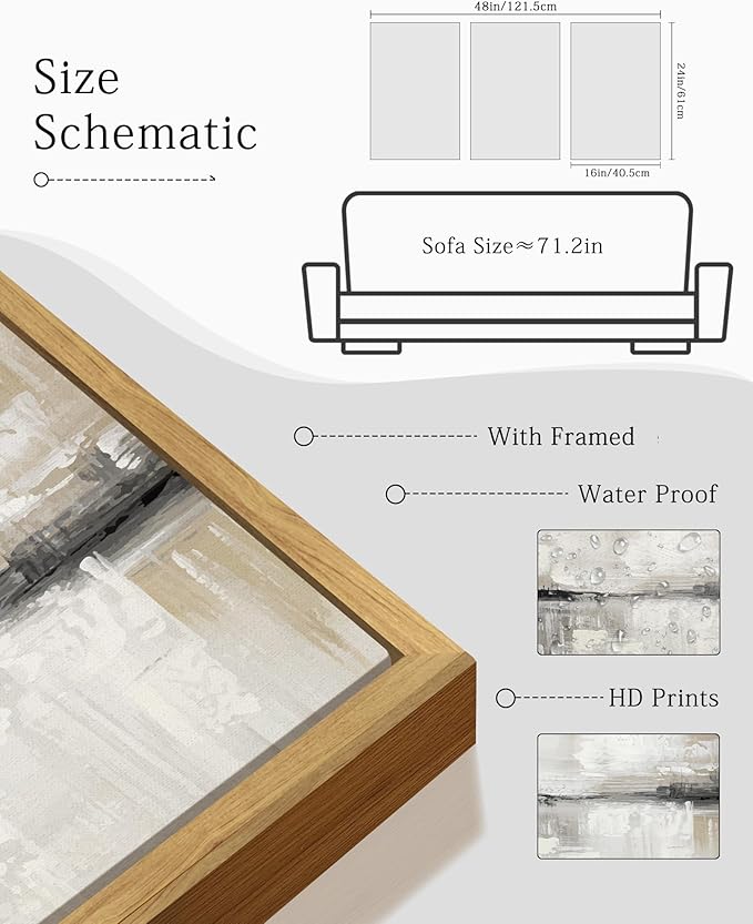 KUVIOKE Abstract Gray Framed Wall Art Neutral Brown Artwork Painting Morden Minimalist Wall Decor Rustic Home Decor 16x24in (Natural Framed)