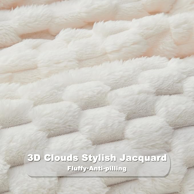 NEWCOSPLAY Super Soft Throw Blanket Ivory Premium Silky Flannel Fleece 3D Clouds Stylish Jacquard Lightweight Bed Blanket All Season Use 350GSM (Ivory, Throw(50"x60"))