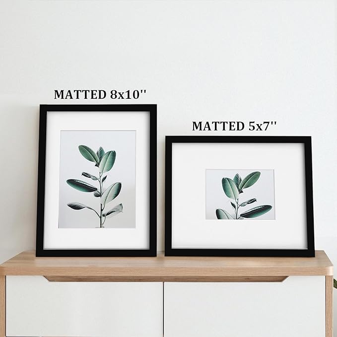 Egofine 11x14 Picture Frames 4PCS Covered by Plexiglass, Made of Solid Wood, Display Pictures 8x10/5x7 with Mat or 11x14 Without Mat for Table Top and Wall Mounting, Black with Texture