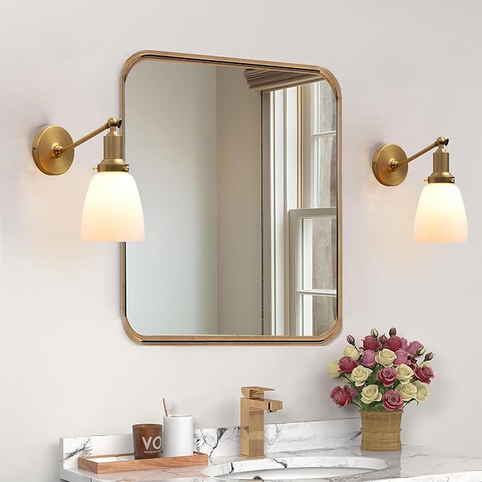 PERMO Industrial Vintage Slope Pole Wall Mount Single Sconce with 5.5" Oval Dome Milk White Glass Shade Wall Sconce Light Lamp Fixture (Antique)