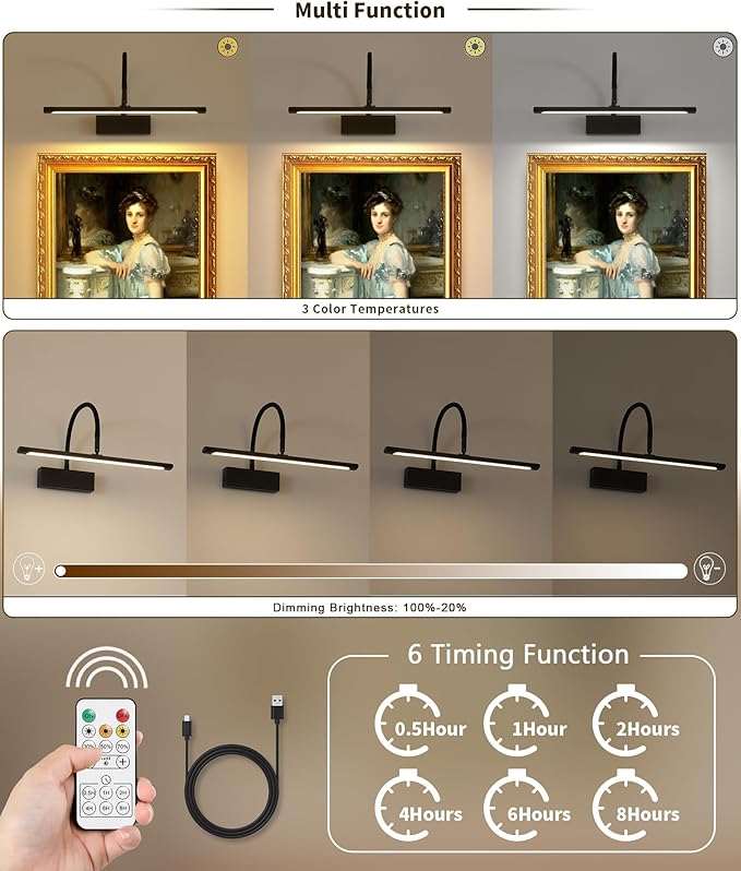 JOOSENLUX Wireless Picture Light with Remote Control Battery Powered Art Light 15.75 Inch Black Gallery Light Dimmable and Timer Function for Pictures, Display, Artwork, Gallery